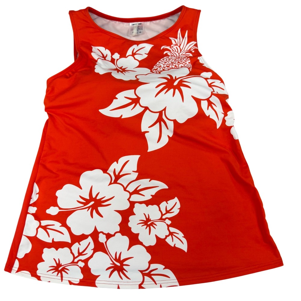 Lands End Womens Red Floral Pineapple Tankini Swim Top Size 8 Built-in Bra